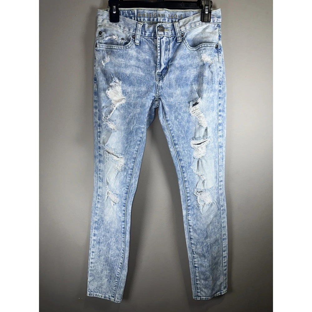 American Eagle Jeans 28x32 Blue Acid Wash Cotton Stretch Skinny Distressed